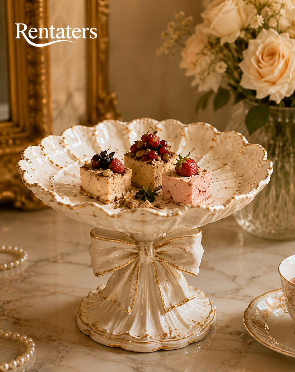 Rentaters Ribbon Bloom Sculptural Cake Stand
