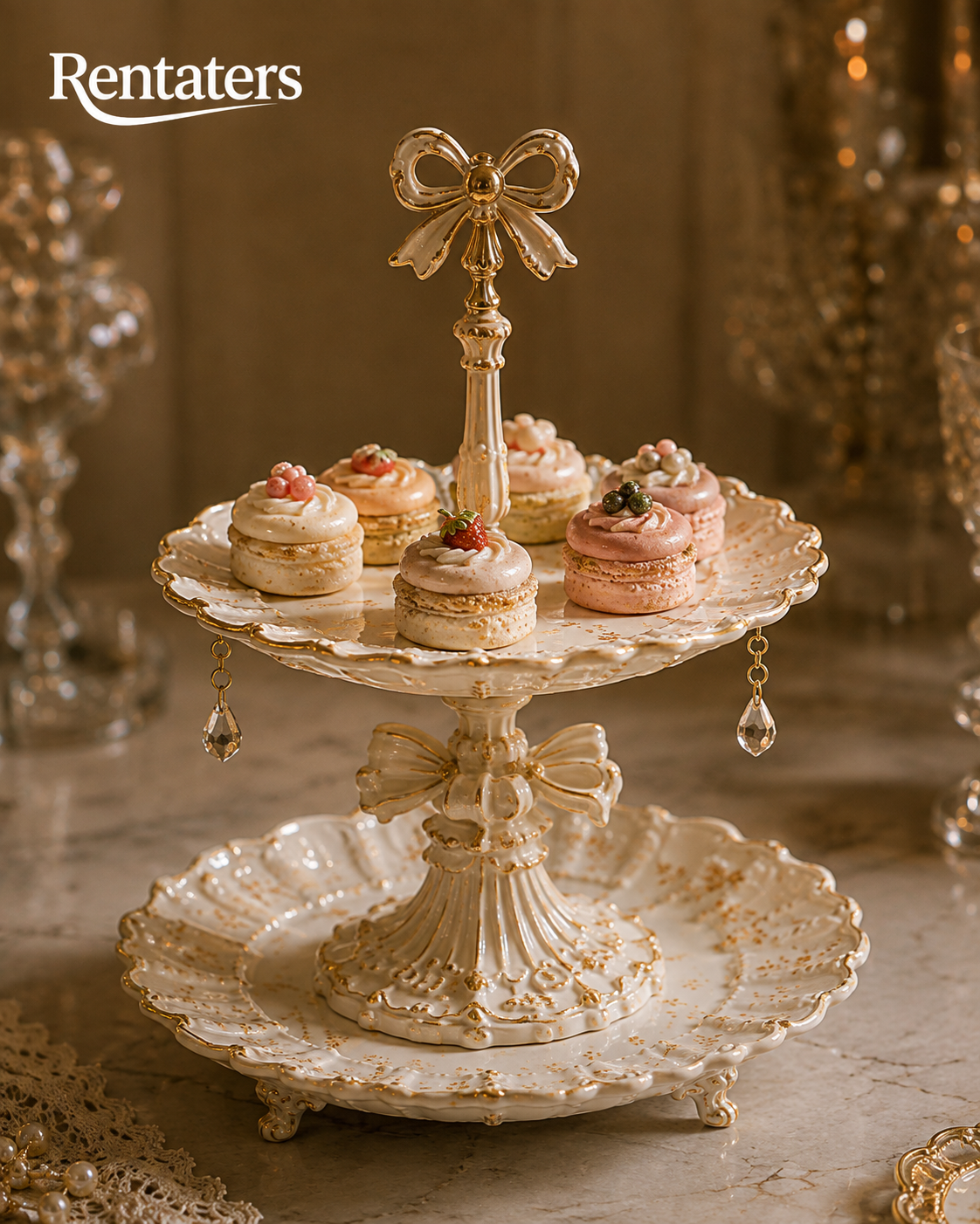 Rentaters Bow-Knot Two-Tier Pedestal Pastry Stand