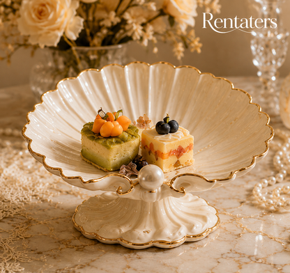 Rentaters Gilded Pearl Shell Sculptural Cake Stand