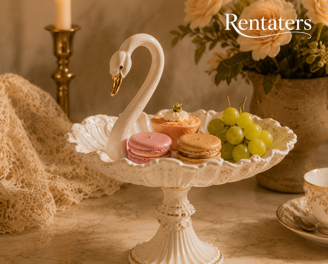Rentaters Swan Elegance Sculptural Cake Stand