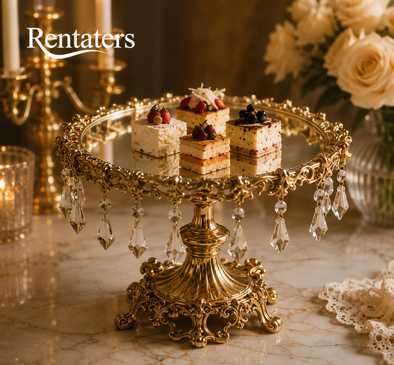 Rentaters Château Crystal Sculptural Cake Stand