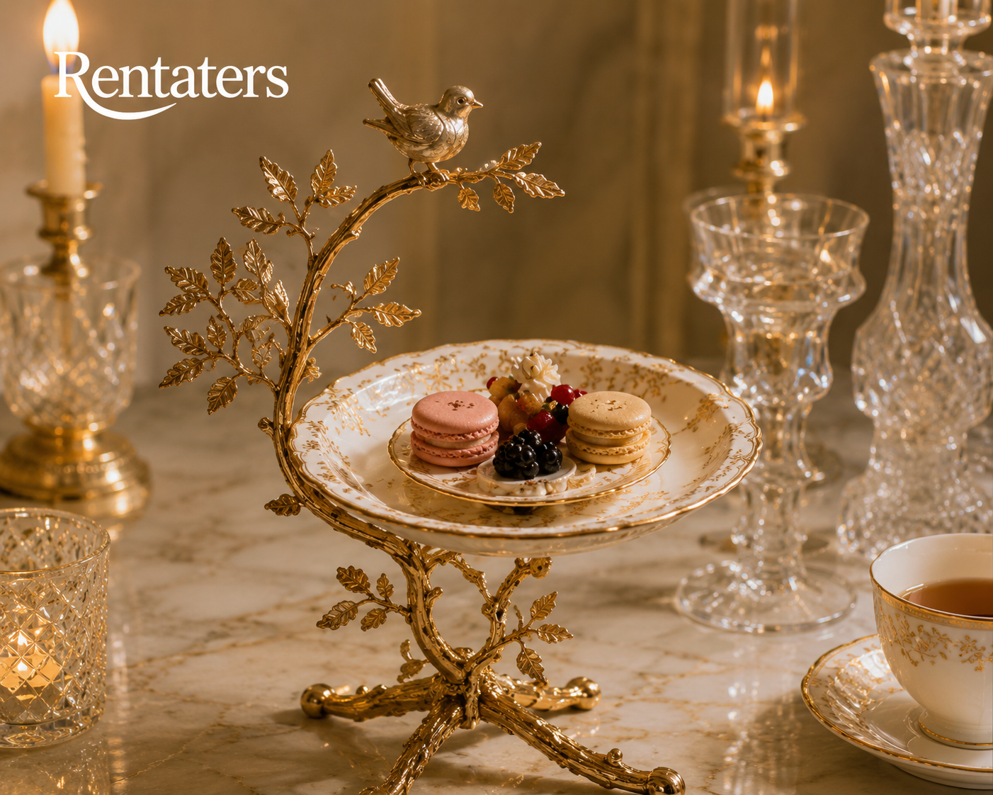 Rentaters Golden Songbird Branch Sculptural Cake Stand