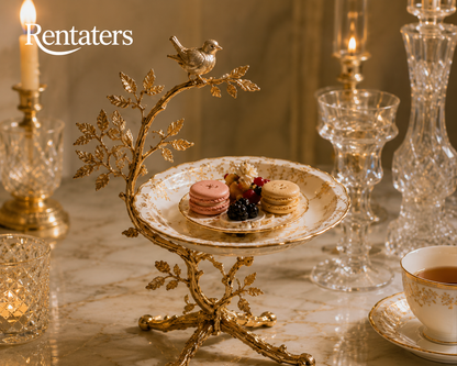 Rentaters Golden Songbird Branch Sculptural Cake Stand