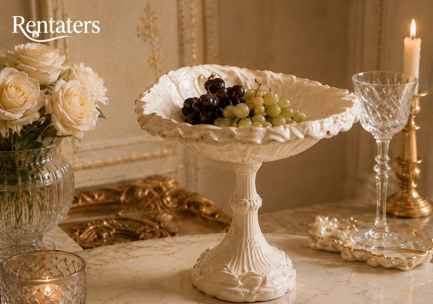Rentaters Ivory Ruffled Pedestal Cake &amp; Fruit Stand