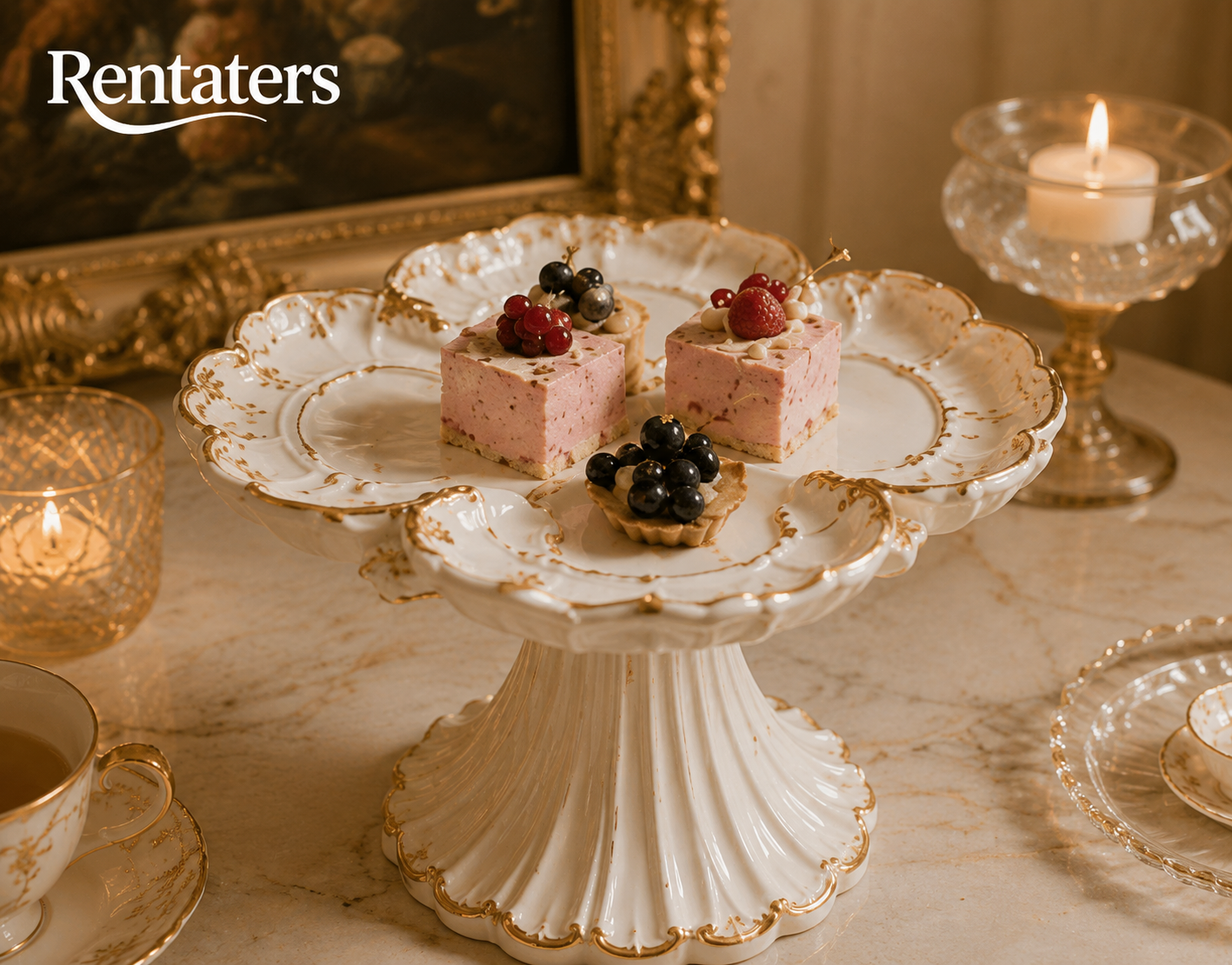 Rentaters Ivory Petal Pedestal Pastry Stand