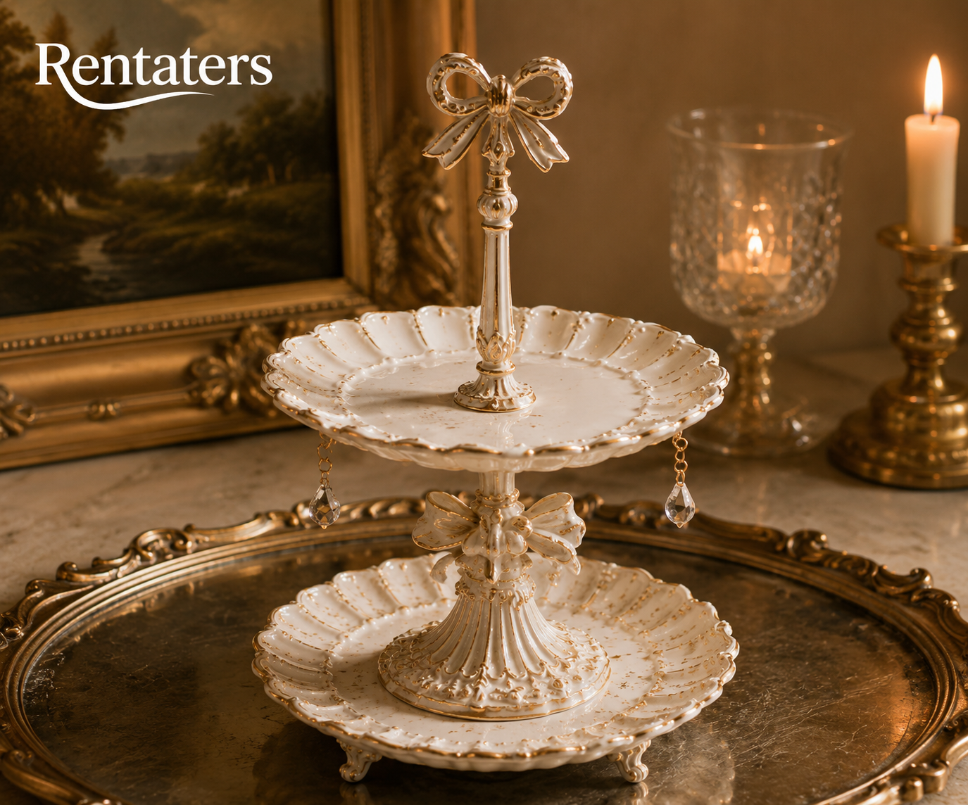 Rentaters Bow-Knot Two-Tier Pedestal Pastry Stand